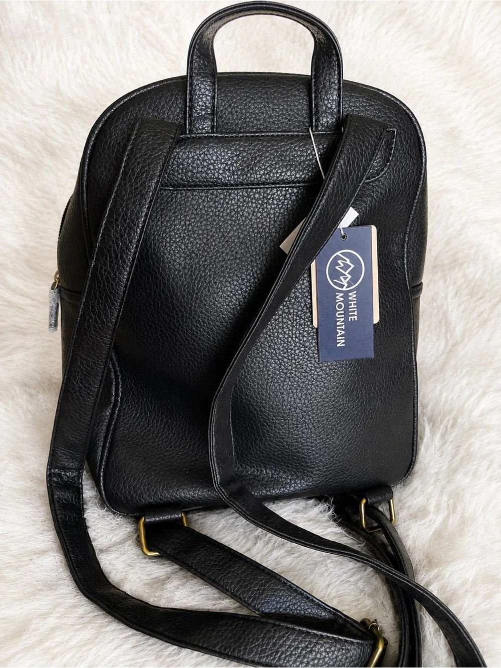 White Mountain Black Pebbled Leather Backpack with Gold Hardware